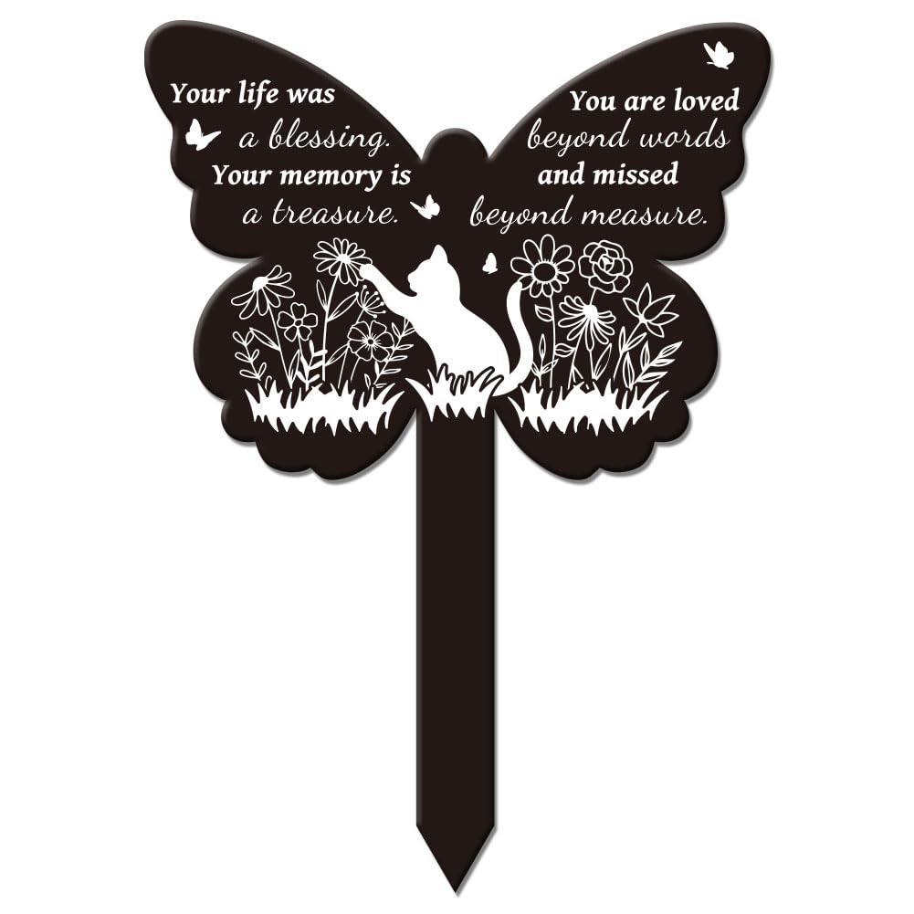 GLOBLELAND Butterfly Shaped Wild Cat Garden Memorial Remembrance Plaque Stake for Cemetery