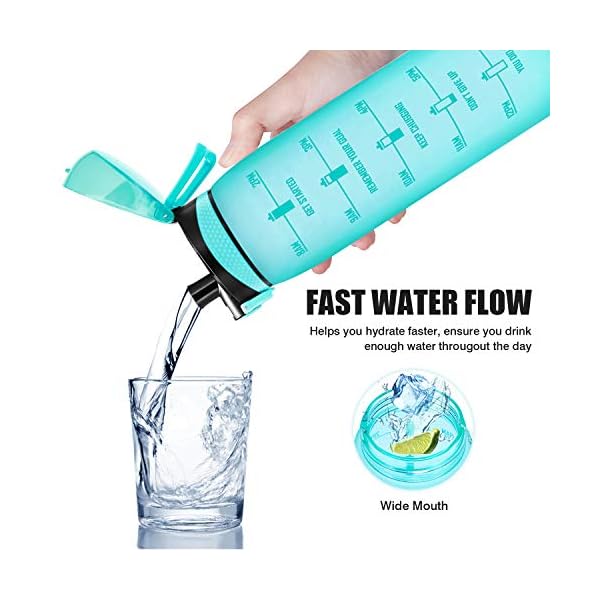 Elvira 32oz Motivational Water Bottle with Time Marker & Removable Fruit Infuser, Leakproof BPA Free Wide Mouth, Ensure You Drink Enough Water Daily for Fitness and Outdoor Activity-Mint Green