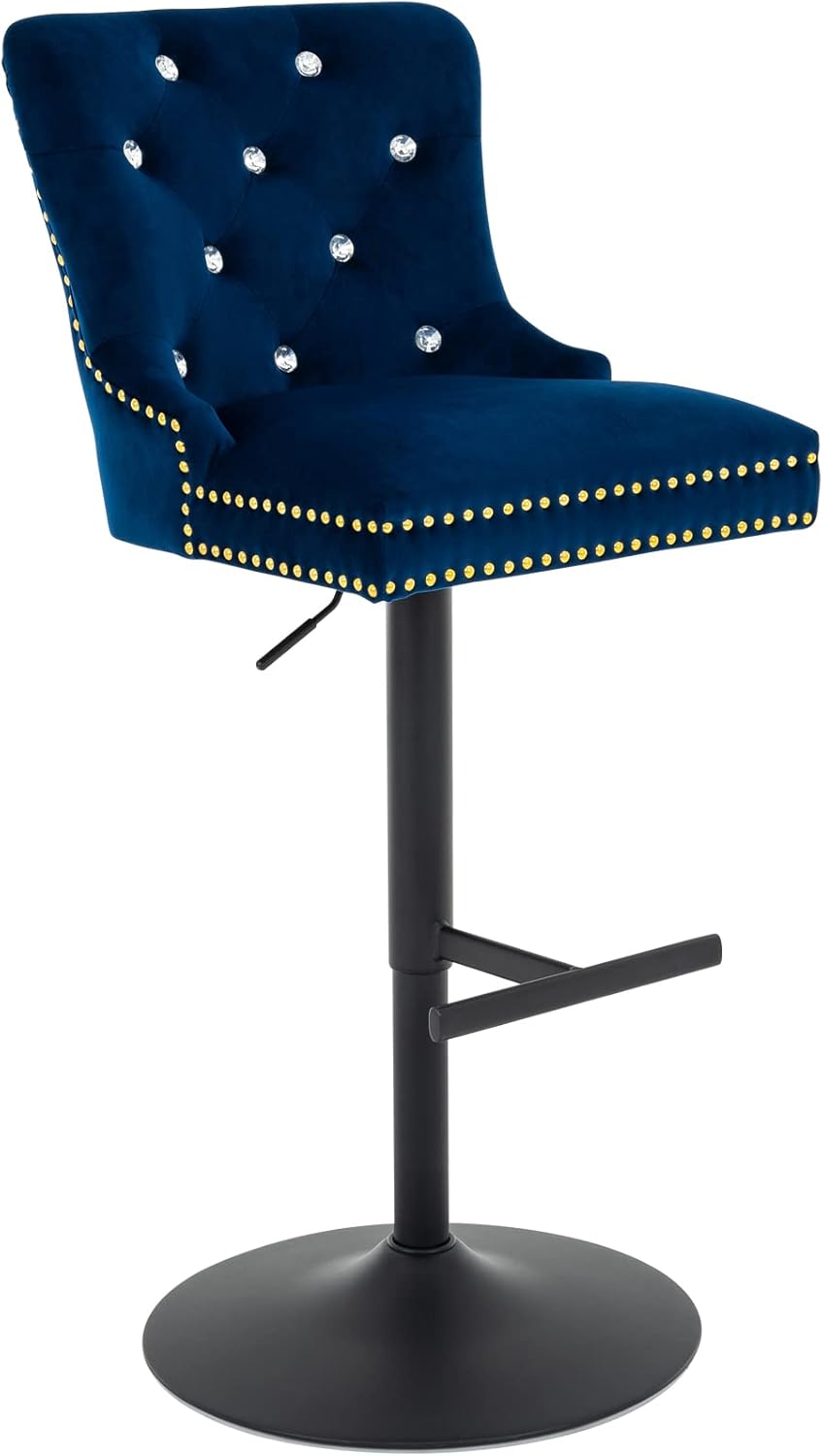 MFD LIVING Adjustable Bar Stool, Velvet Chair with Swivel Function and Black Base