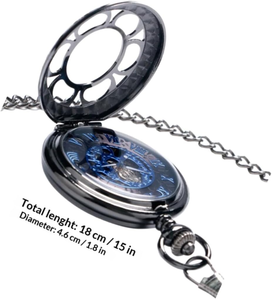 Mechanical Vintage Hollow Pocket Watch with Roman Numerals Alloy Skeleton Chain Watch for Men Suitable for Daily Wear