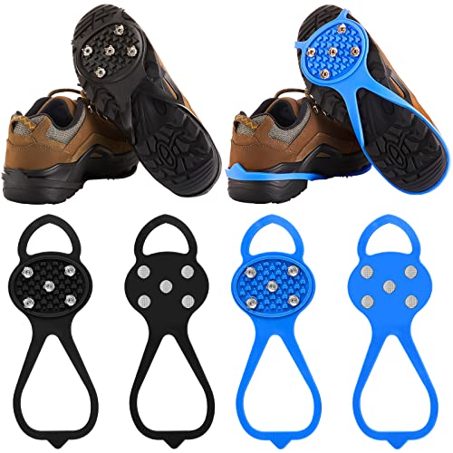 2 Pairs Non-Slip Gripper Spikes Claw Universal Ice Non-Slip Shoe Spikes Anti-Skid Snow Ice Shoe Spikes With 5 Tooth Steel Nails For Hiking Mountaineering Skiing Walking Shoes And Boots (Black, Blue) #TOP8