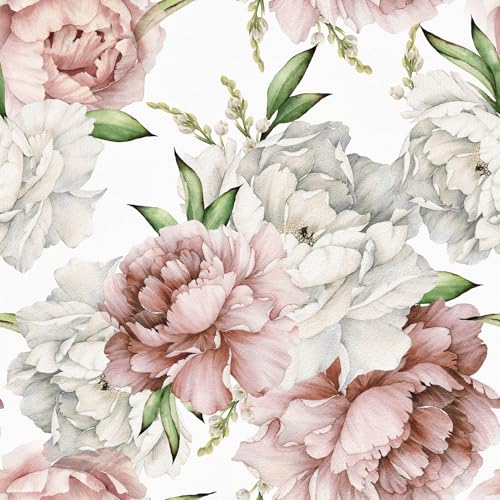 Skyblur Carta da parati autoadesiva floreale, Rosa, 44,5 x 260 cm, 11,57 m², Vinile, Resistente alle macchie