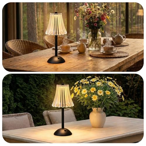Image of Liliful 1 Pcs Cordless Table Lamp Rechargeable Touch LED Small Gold Portable Battery Operated USB-c Desk Lamp 3 Color Dimmable for Bedroom Living Room Dining (Black,Rose Style)