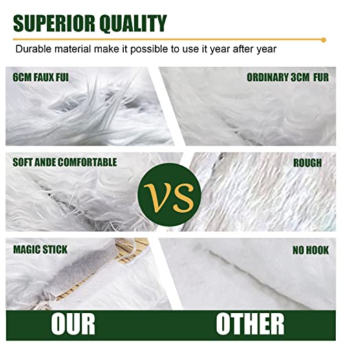 Christmas Tree Skirt, 48 Inch Snowy White Faux Fur Xmas Plush Tree Skirt, Winter Large Christmas Tree Mat, Holiday Party Christmas Tree Decorations #TOP3