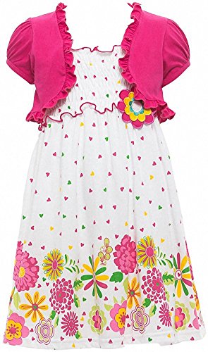 Image of ToBeInStyle Girls Two Piece Short Sleeve Dress and Matching Bolero Crop Cardigan Assorted Prints Cotton Blend Summer Outfit