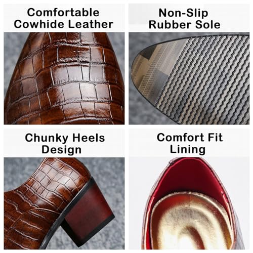 Men's Print Leather Chunky Heels Oxfords Shoes Casual Fashion Lace Up Pointed Toe Deby Shoes Business Formal Wedding Dress Shoes3