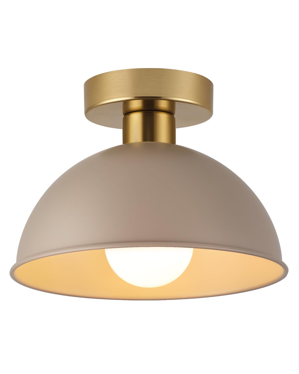 MIAOMEIO Industrial Semi Flush Mount Ceiling Light with Gold Plate and Brown Shade, Farmhouse Ceiling Light Fixture for Kitchen Island Dining Room