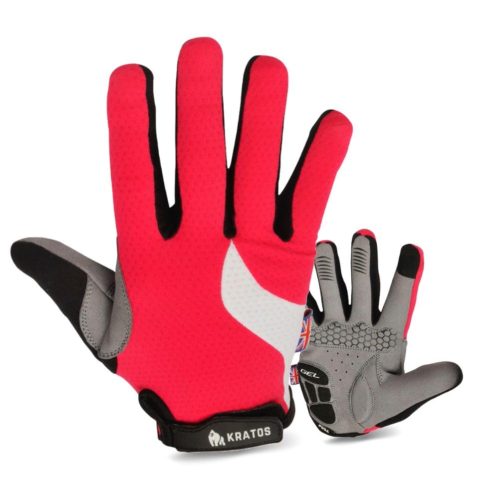 Kratos Guanti Da Ciclismo Unisex Con Dita Intere - Imbottitura In Gel, Touchscreen, Antiscivolo, Per MTB E Bici Da Strada, Bambini E Adulti