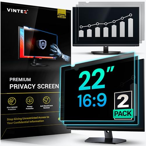 VINTEZ 22 Inch 16:9 Computer Privacy Screen Filter for Widescreen Monitor and Laptop - Anti-Glare - Anti-Scratch Protector Film - Data Confidentiality Shield [2 Pack]