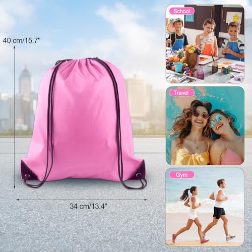Image of KUUQA 2 Pcs Drawstring Backpack Bags Bulk Pink Drawstring Bag Foldable Gym Bag Sports Cinch Sack String Backpack Storage Bags for Women Men Shopping Gym Travel Sports