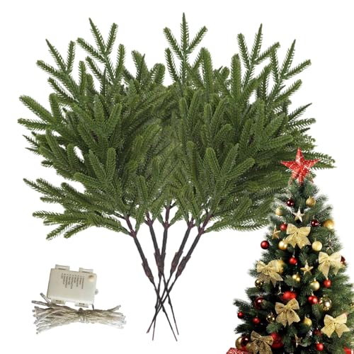 Ramas de abeto iluminadas - 5 piezas artificiales de larga duración, alimentadas por pilas, tallos de abeto iluminados para decoración de mesa, arreglo de jarrones | Decoración festiva para famosos