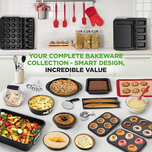 Image of NutriChef 42-Piece Ultimate Nonstick Bakeware Set - Carbon Steel Baking Pans, Everyday Baking Tools, Oven Mitts, & More - Ideal for Baking Delicious Savory & Sweet Treats - Complete Set for Bakers