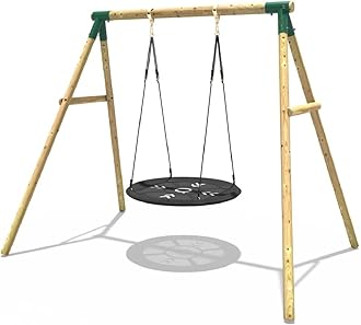 Rebo® Children's Wooden Garden Swing Set - Mercury | OutdoorToys | Pressure Treated Timber, Soft Feel Ropes, Nest Swing Seat, Sturdy Construction for Kids