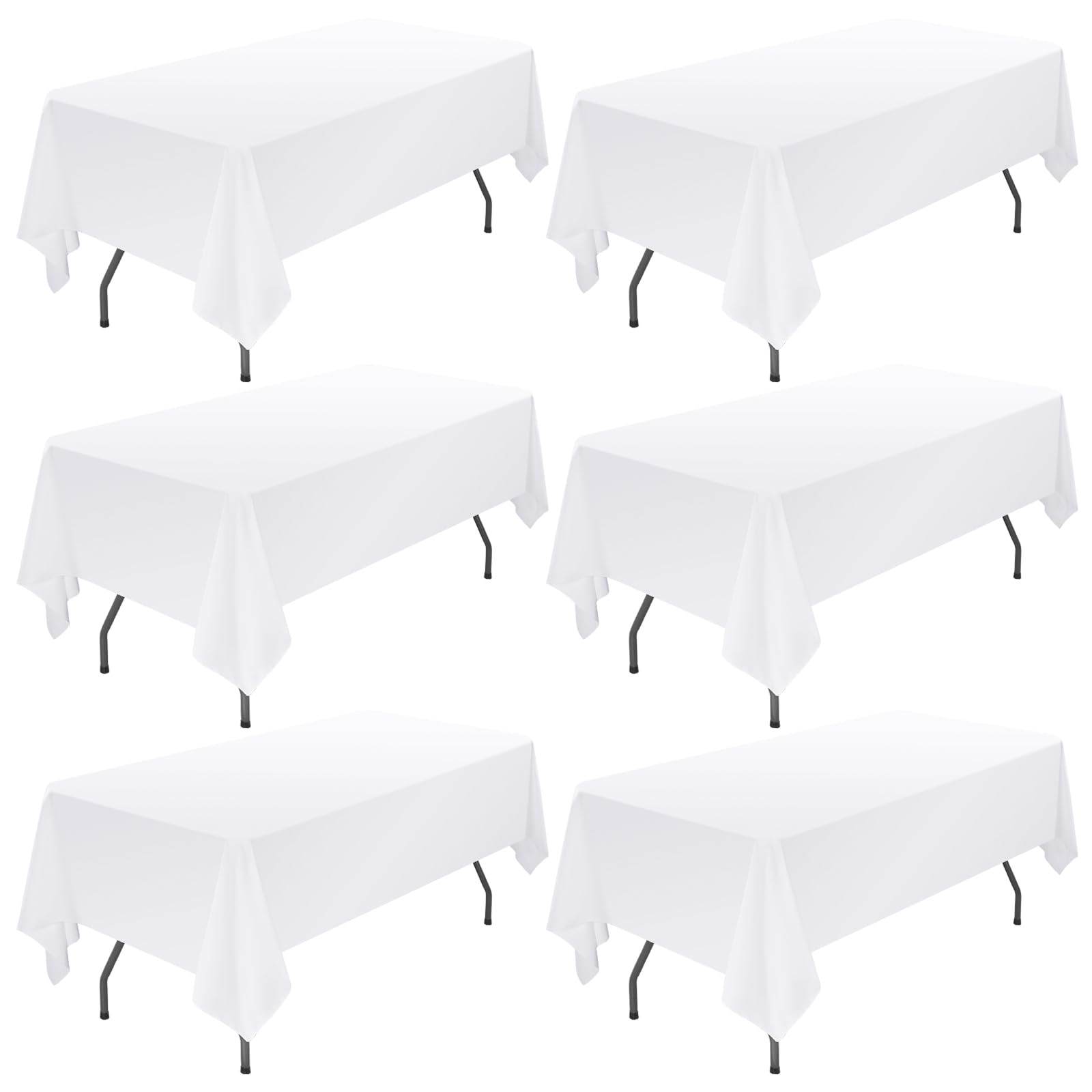 Showgeous Lot de 6 Nappes Rectangulaires 153x320cm en Coton Blanc, Housses de Table Lavables pour Mariage, Banquet, Restaurant