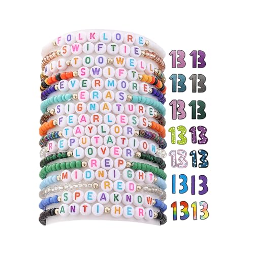 Encouraging Bracelets for Friendship, Handmade Bracelet 16Pcs with Tattoos and GiftCard, Concert Outfit 1989, Valentine Gift for Women Girls Boys