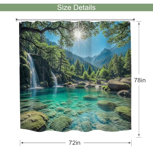 Nature Shower Curtain 72Wx78H Long Green Tree Mountain for Bathroom by MESHELLY - Used condition - Image 7