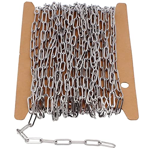 THREENEST 16.4-Feet Width 4mm Stainless Steel Paperclip Chains, Flat Wire Soldered Cable Long Craft...