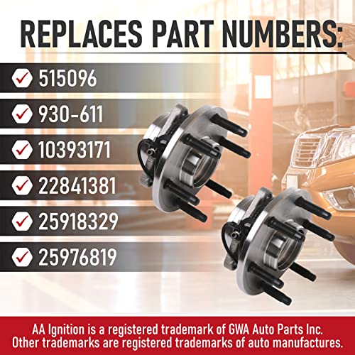 Image of Front Wheel Hub Bearing Set of 2-4WD Compatible with Chevy, Cadillac, GMC - Escalade, Avalanche, Silverado 1500, Suburban, Tahoe, Sierra 1500, Yukon XL - Replaces 515096, 930-611, 10393171, 22841381