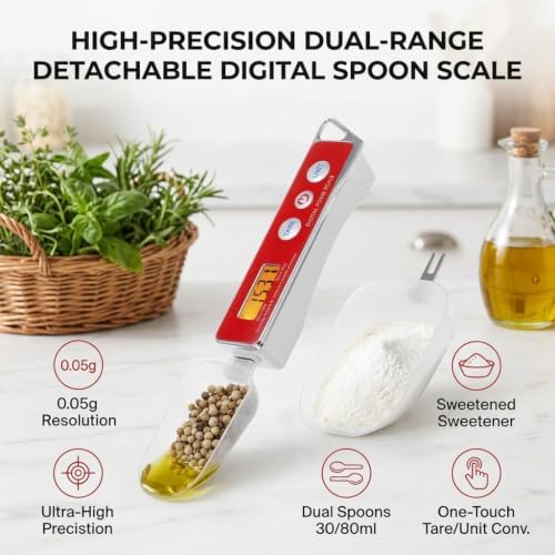 Digital Spoon Scales with Multiple Weight Units, 0.05 g to 500 g, Removable Electronic Measuring Spoon Scales with Tare Function to Reset to Zero (Red) image 5