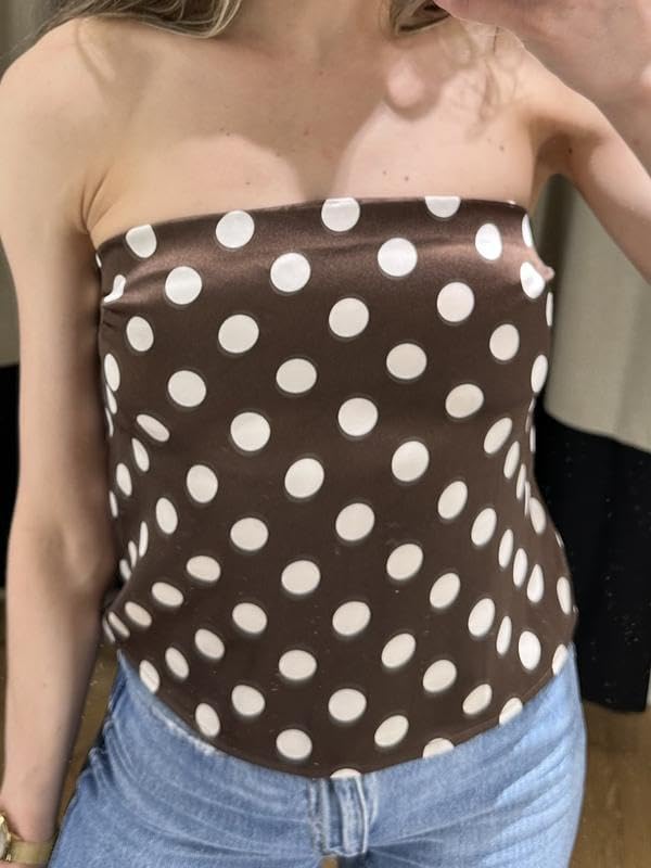 Aonoapll Women Polka Dot Tube Top Satin Strapless Backless Tank Tops Y2k Sleeveless Peplum Bandeau Going Out Cami Shirt - Image 3