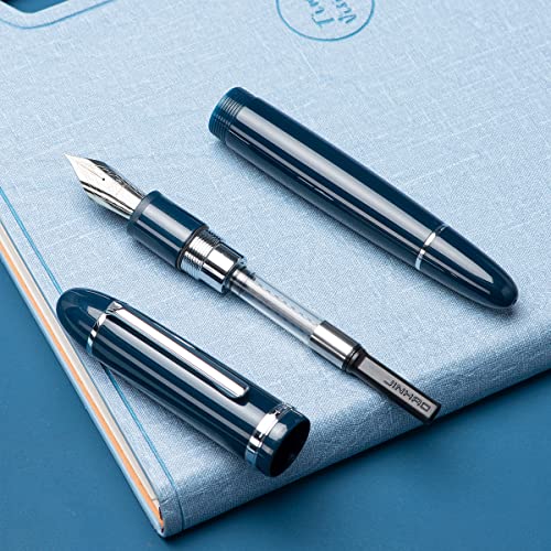 Jinhao X159 Dark Blue Acrylic Fountain Pen # 8 Medium Nib Silver Trim For Writing And Calligraphy With Refill Ink Converter #TOP3