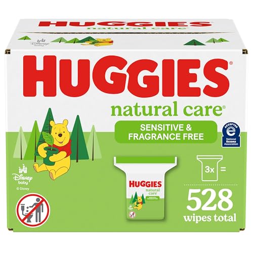 Image of Huggies Natural Care Sensitive Baby Wipes, Unscented, Hypoallergenic, 99% Purified Water, 3 Refill Packs (528 Wipes Total)