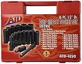 Advanced Tool Design Model ATD-4350 16 Piece 1/2' Drive Deep Metric Impact Socket Set