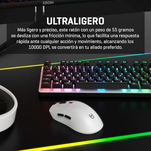 Klever, Mouse Gaming Wireless Superleggero 55 g, Sensore Ottico Pixart PMW3325 fino a 10.000 DPI, 6 Pulsanti, Polling Rate 1000Hz, Connessione Wireless 2,4GHz e USB-C, PC, Mac, PS4, PS5, Bianco. - Mouse gaming - Immagine 3
