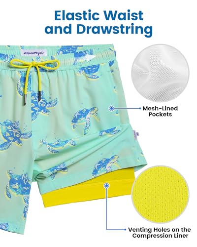 Image of maamgic Mens Swim Trunks with Compression Liner 7 Inch Inseam Mens Bathing Suit Quick Dry Swimming Trunks Swimsuit