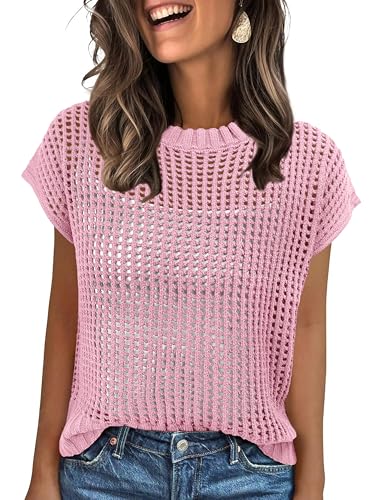 Image of ANRABESS Women's Tops 2026 Trendy Summer Shirts Crochet Cap Sleeve Knitted Sweater Spring Beach Vacation Clothes