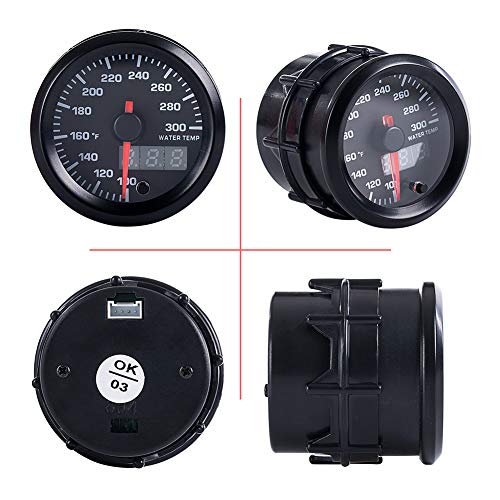 Hotsystem 7 Color Water Coolant Temperature Gauge Kit 100-300 Fahrenheit Pointer & Led Digital Readouts 2-1/16" 52Mm Black Dial For Car Truck（Fahrenheit） #TOP3