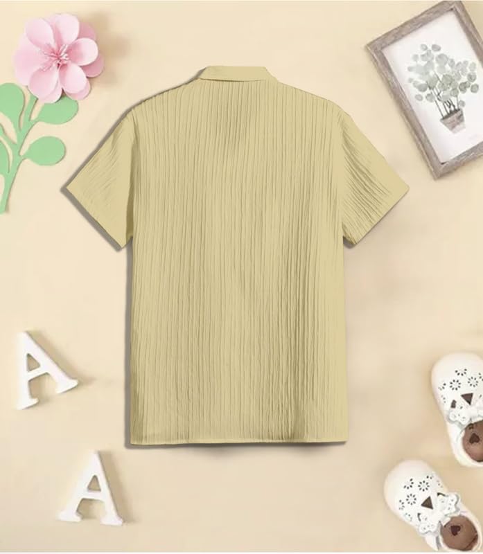 Image of Vikita Enterprise Kid Boy's Cotton Solid Shirt with Spread Collar Neck Half Sleeves Button Closure Curved Hem Length | Shirt For Kids Boys