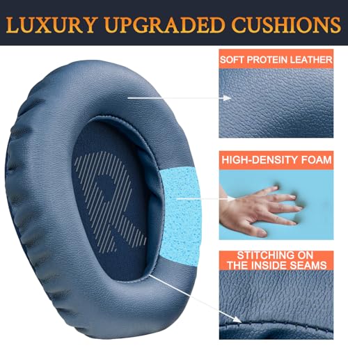 Image of SOULWIT Professional Replacement Earpads Cushions for JBL Quantum 100 /100X /100P /100M2 (Q100 /Q100X /Q100P /Q100M2), Quantum 350 (Q350) Headphones, Ear Pads with Softer Protein Leather - Navy Blue