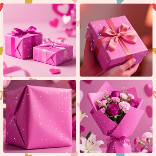 Image of Hot Pink Glitter Tissue Paper for Gift Bags 36 Sheets 14x20 Inch - Recyclable Wrapping Paper for Weddings, Birthdays, Party & Festival Decorations DIY Craft Supplies