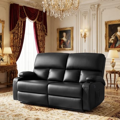 Image of CHABATREE Home Theater Seating,RV Recliner Sofa with Massage and Heat,Manual RV Recliner Loveseat with USB /Cup Holders and Side Pocket for Living Room,2 Seater Black