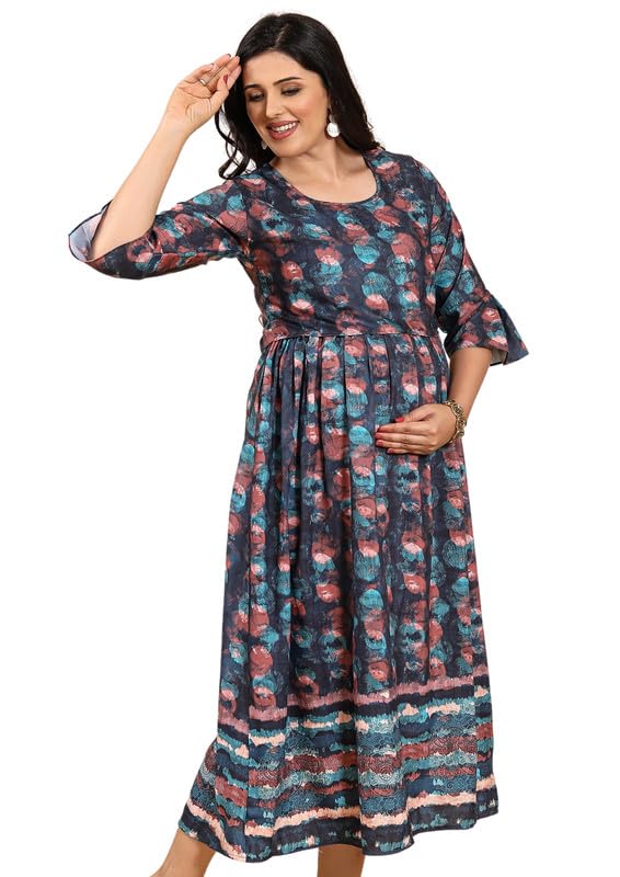 Image of RITIJYA Zipless Feeding Kurta Dress for Women | Maternity Nursing Kurti, No-Zip Easy Access | Extra Pleats Pre to Post Pregnancy | Quick-Dry Fabric | S-4XL