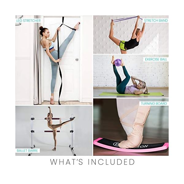 B BRANTON Ballet Barre Workout Equipment Bundle - 4’ Height Adjustable Lightweight 5 Piece Home Dance Set Including Ballet Bar and Leg Stretcher - Ballet Exercise Set for Home Practice