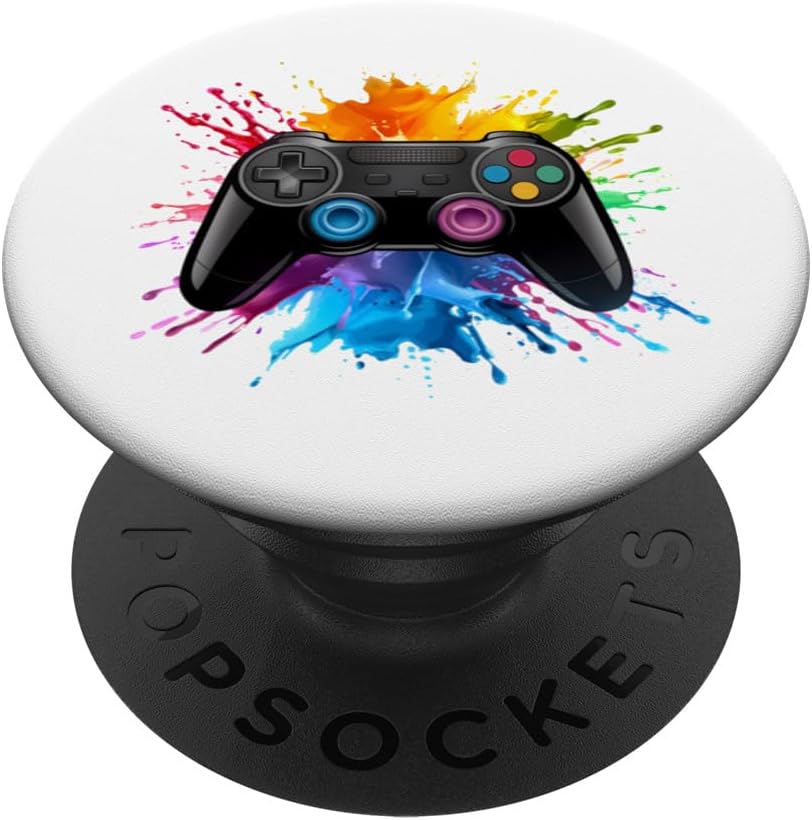 Video Game Controller Colorful Paint Splashes Gamer Gaming PopSockets Adhesive PopGrip