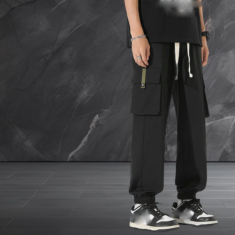 USTZFTBCL Pantaloni lunghi da uomo primavera estate autunno giapponese Trend tinta unita versatile patchwork outdoor casual pantaloni cargo lunghi