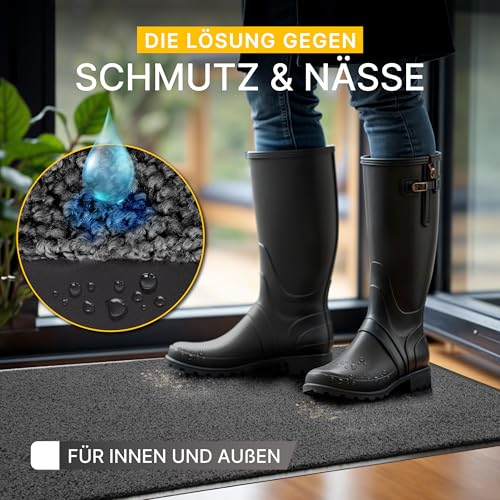 Entrando Fußmatte 40x60 cm rutschfest & farbecht – waschbare Schmutzfangmatte für drinnen & draußen, Türmatte mit Gummiboden für Flur, Wohnung & Eingang (Anthrazit)