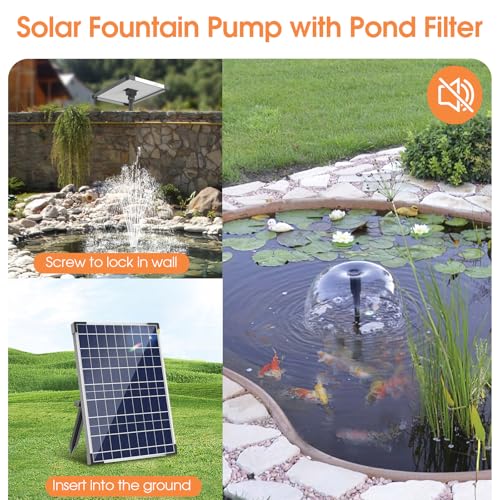 Image of Antfraer 30W Solar Pond Filter with Water Pump Kit, Solar Pond Pump with 6.6FT PVC Tubing & 16.5FT Cord Pond Filter for Outdoor Garden Waterfalls, Koi Ponds & DIY Water Features