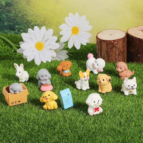 14Pcs Cute Dog Figure Ornaments,Dog Set Mini Resin Dogs Cake Topper Decoration Lovely Poodle Bulldog Pug Animal Figurines for Cake,Desk,Micro Landscape Ornament,DIY Fairy Garden,Home Decor - Image 3