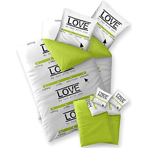 CelinaTex Fashion Ropa de Cama 155x200 cm 4 Piezas algodón Linda Palabras Blanco Verde Negro Cover