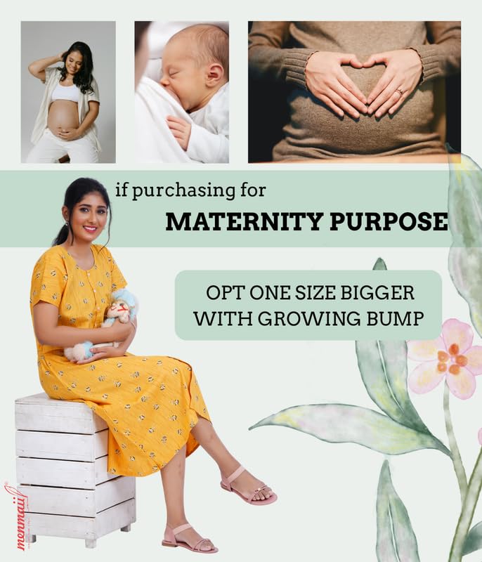 Image of MENMAII Women's [L-4XL] Full Open /Front Buttoned [a Kind of Adaptive Clothing] Multipurpose Nighty for Maternity /Pregnancy /Elderly /Patient /Feeding /Hospital Purpose Nighty Calf Length