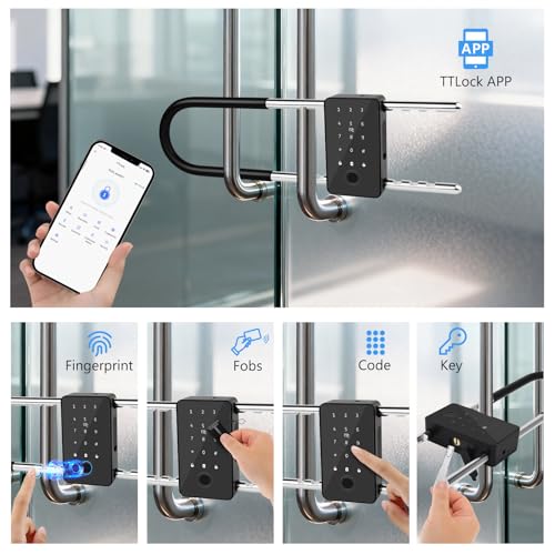Long Shackle Padlock U Lock Bike Gate Combo U-Lock Adjustable Shackle, Lock with Fingerprint, Keypad Code, App Control, Auto Lock- Suitable for Bicycles, Glass Doors - image 2
