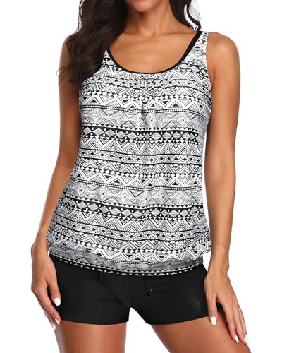 Image of Aqua Eve Two Piece Women's Tankini Swimsuits Blouson Swim Tank Top with Shorts Modest Bathing Suits