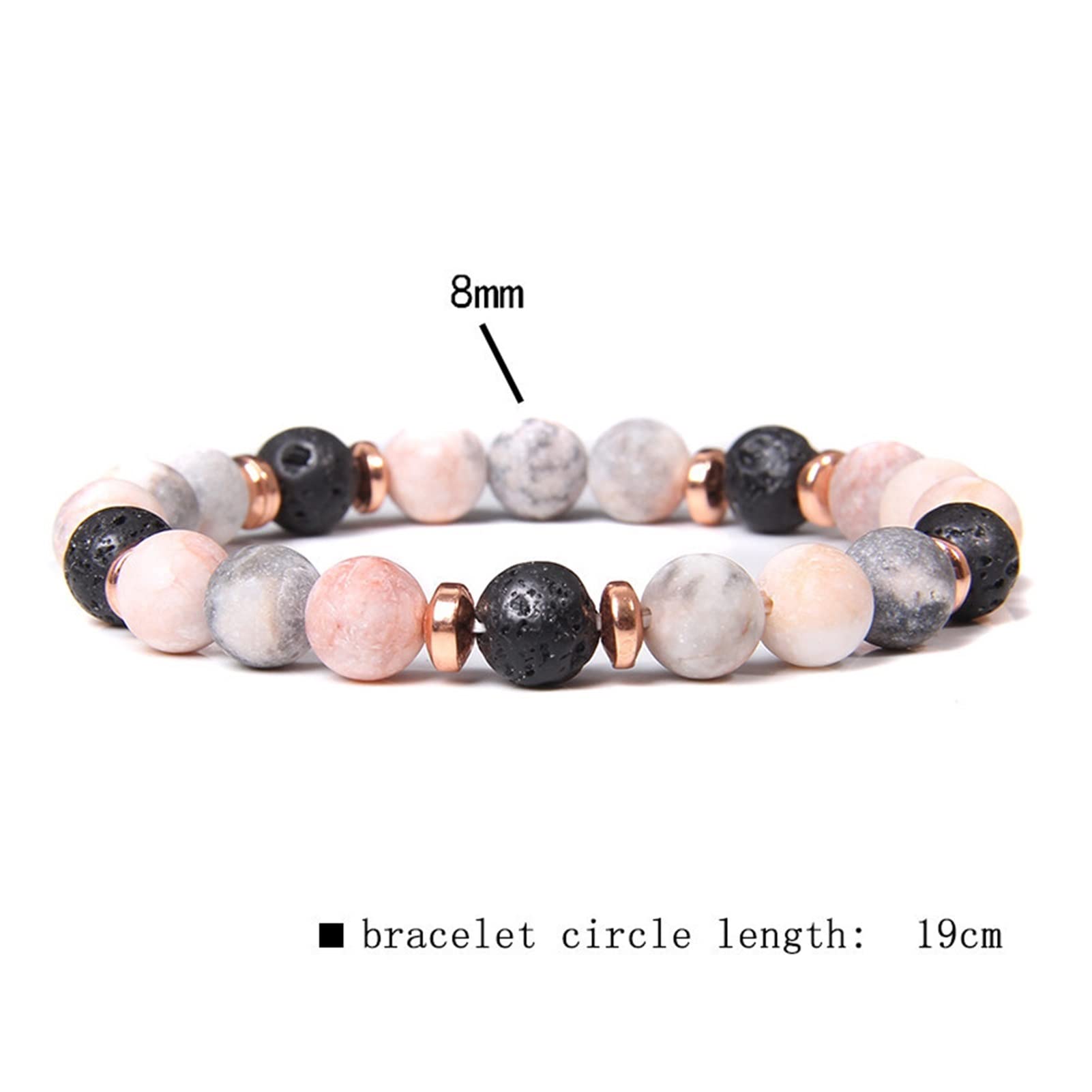 WZGWDC Natürliches rosa Zebra-Stein-Perlen-Armband, 8 mm, Lava-Vulkan-Perlen, Charm-Schmuck, passend für Damen und Herren, freundschaftsspezifisch
