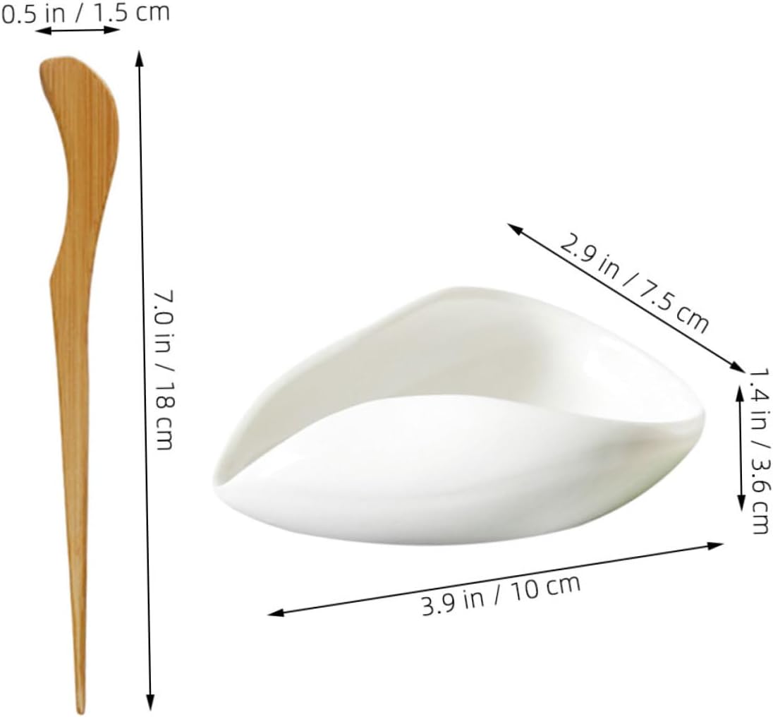 Cabilock 3-Piece Chinese Tea Set Ceramic Tea Scoop Nonstick Spoon for Loose Leaf for Kung Fu Ceremony and Coffee Bean Display