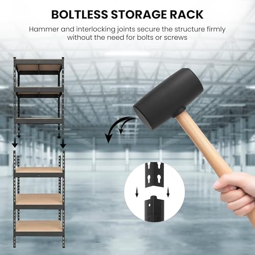 Image of Robustt 6-Tier Multipurpose Storage Rack | Bolt-Free Assembly | Metal Stand With Thick MDF Board | 175kg Capacity Per Shelf | 72x16x16 Inch Adjustable Shelf Rack for Home, Garage & Shop | Black