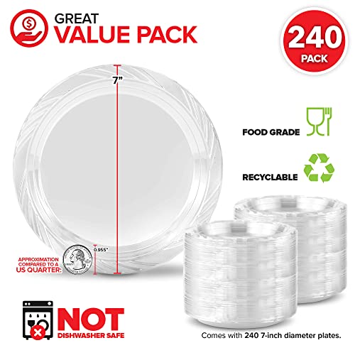 Stock Your Home 240-Count, 7 Inch Clear Plastic Plates, Flexible, Disposable Heavy Duty Party Dinner Plate, For Wedding Reception, Holiday Parties, Cake, Dessert, Appetizers, Salad, Medium Size #TOP1